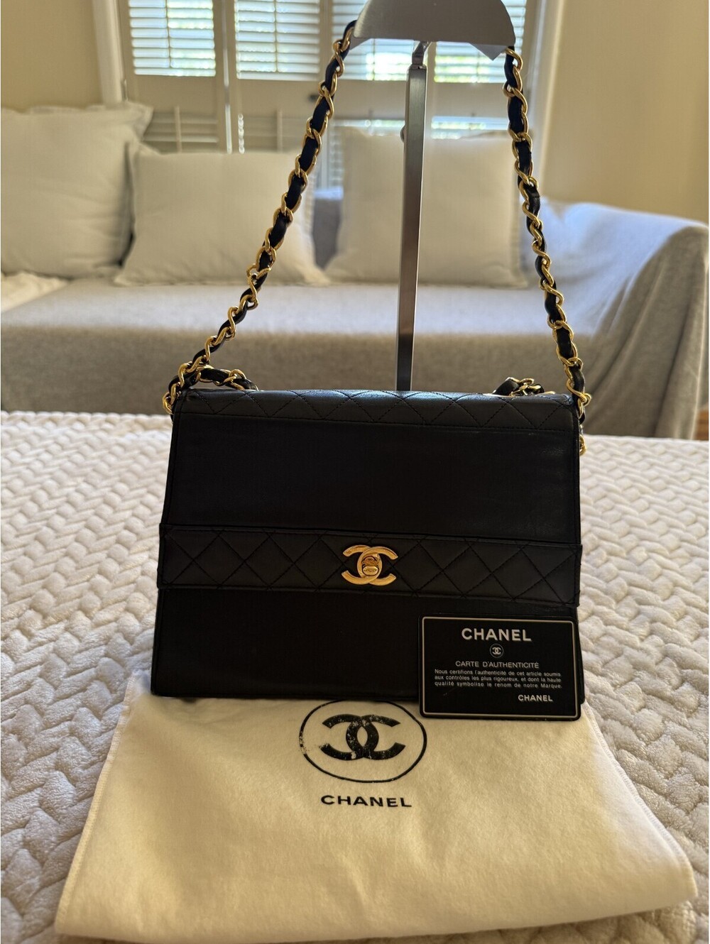 Vintage Chanel Black Lambskin Trapezoid Bag